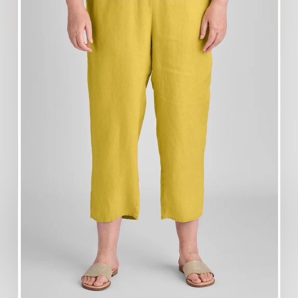 Flax Cropped Wide-Leg Linen Pants in Yellow-Green